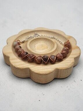 Handmade Wire-wrapped Adjustable Zebra Jasper Beaded Bracelet